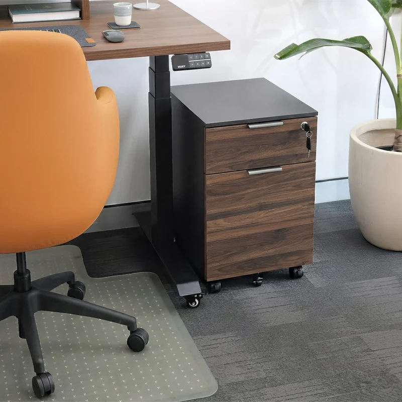 Desky Minimal Filing Cabinet - Black / Natural Walnut Melamine