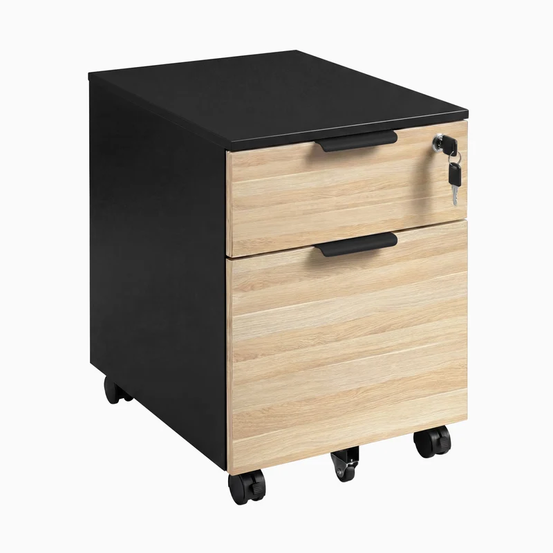 Desky Minimal Filing Cabinet - Black / Dark Bamboo