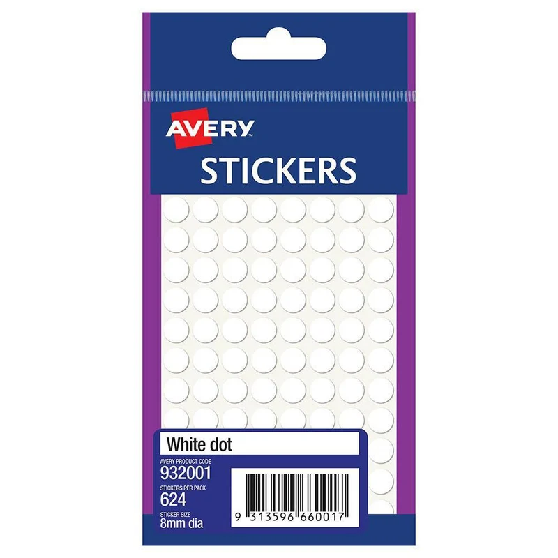 Avery 932001 Multi-Purpose Stickers Circle 8Mm White Pack 624
