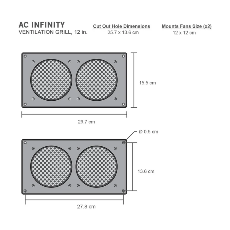 AC Infinity Airplate S7 Dual Grille Passive Ventilation Black 2x120mm