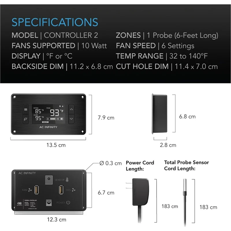 AC Infinity Controller 2 Intelligent Thermal Fan Single Zone