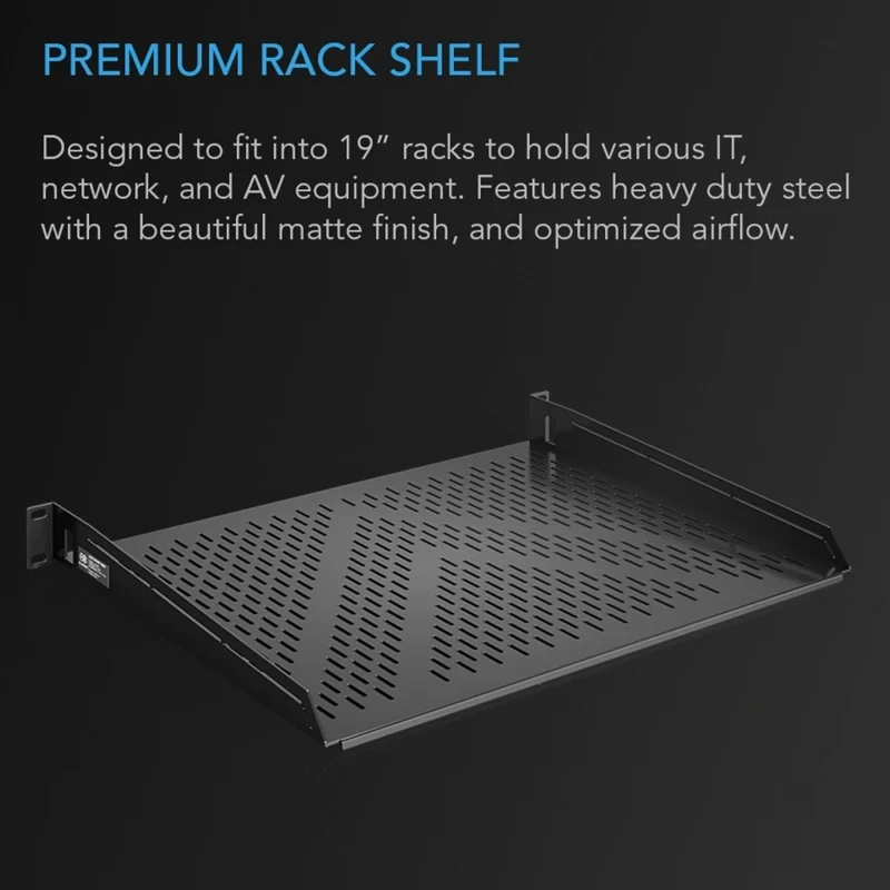 AC Infinity Vented Cantilever 1U Rack Shelf Black Steel 14 Inch