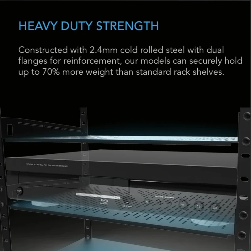 AC Infinity Vented Cantilever 1U Rack Shelf Steel 75cm Depth Black 8 Inch