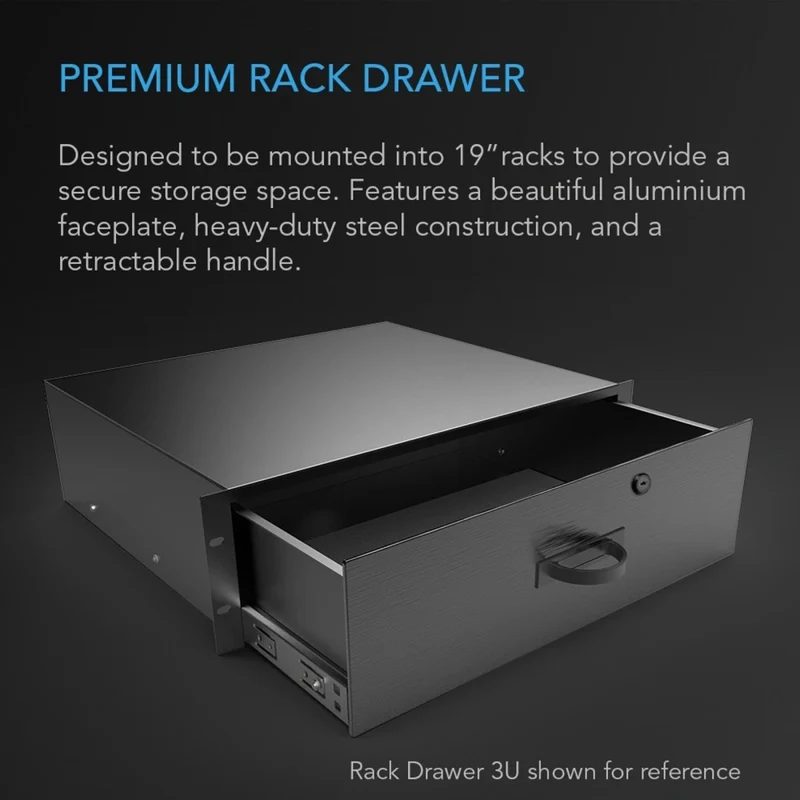 AC Infinity Heavy-Duty Rack Drawer Aluminium Faceplate 2U Black
