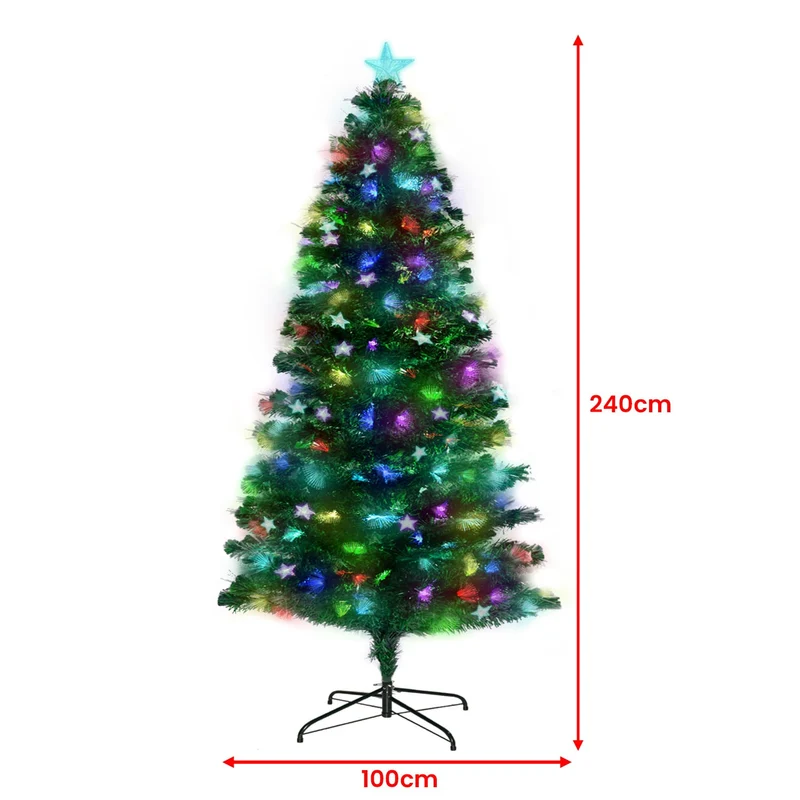 Christabelle 2.4m 8ft Pre-Lit Fibre Optic Artificial Christmas Tree with Multicolour Twinkling Star Lights