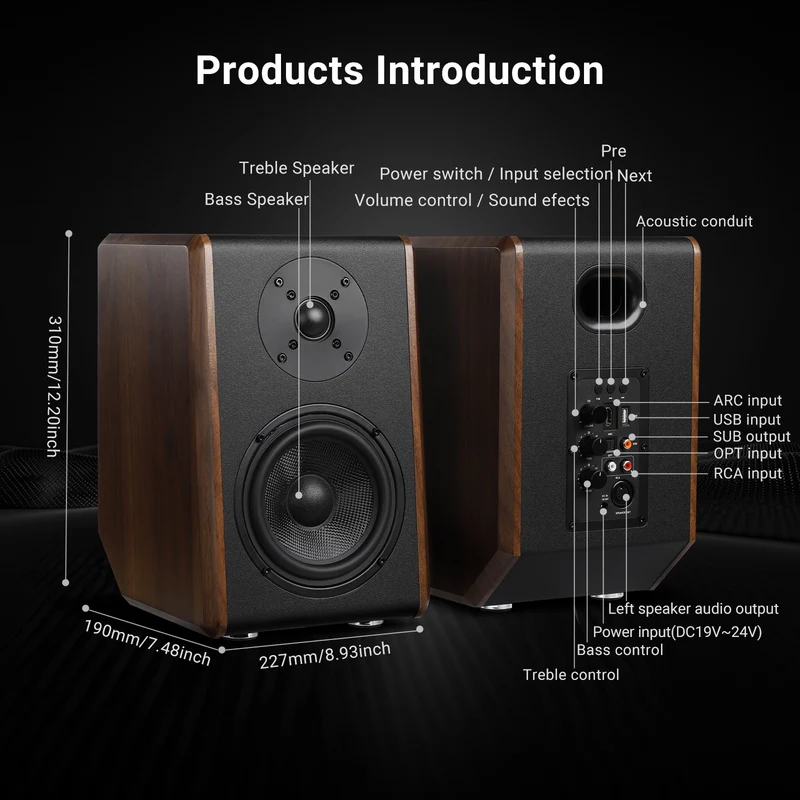 AIYIMA S700 100W Active Bluetooth Bookshelf Speakers