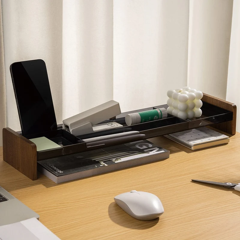 Desky Monitor Stand Organiser - Walnut