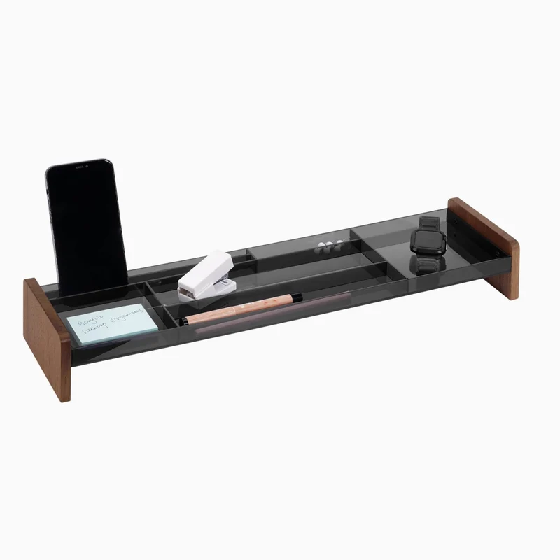 Desky Monitor Stand Organiser - Walnut