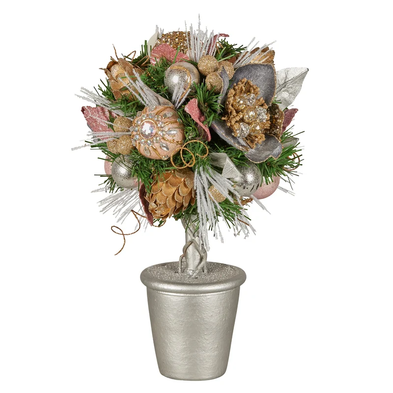 Christabelle 36cm Christmas Tabletop Topiary with Jewelled Baubles and Pine Cone