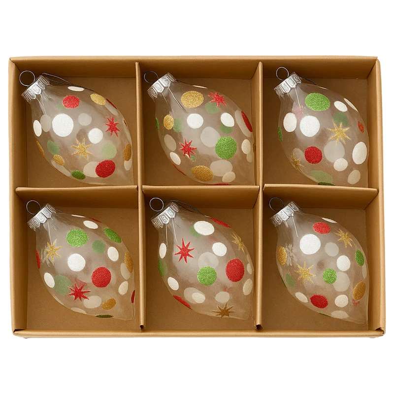 Christabelle Clear Glass Teardrop Baubles 6Pcs Balls Christmas Tree Decoration Ornament