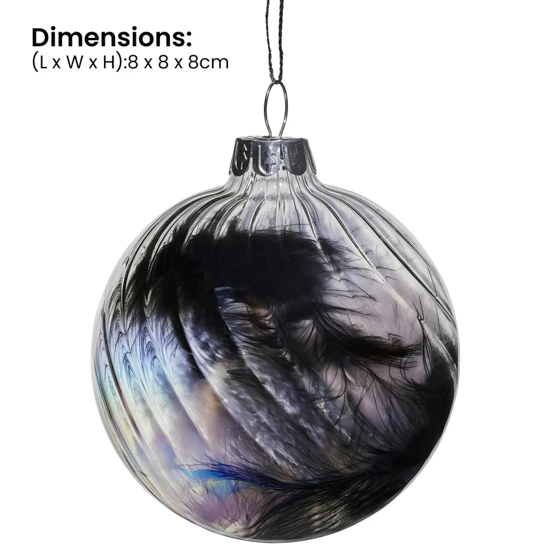 Christabelle Clear Striped Glass Baubles 6Pcs Filled with Feathers Balls Christmas Tree Decoration Ornament