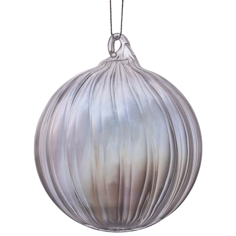 Christabelle Box of 6 Clear Glass Baubles with Stripe Pattern