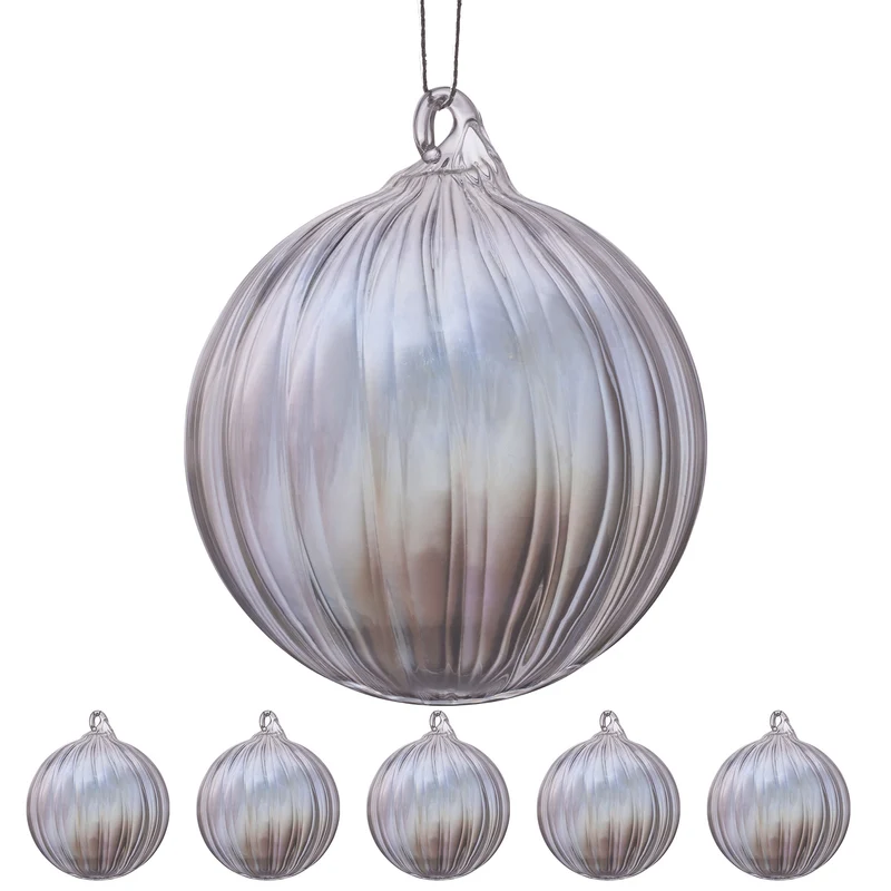 Christabelle Box of 6 Clear Glass Baubles with Stripe Pattern