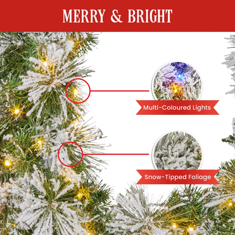 Christabelle Majestic Snow 274cm 9ft Prelit Flocked Christmas Garland with 100 Multi-Function LED Lights