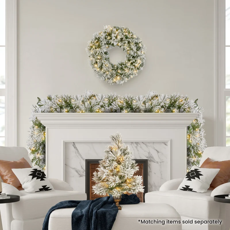 Christabelle Majestic Snow 274cm 9ft Prelit Flocked Christmas Garland with 100 Multi-Function LED Lights