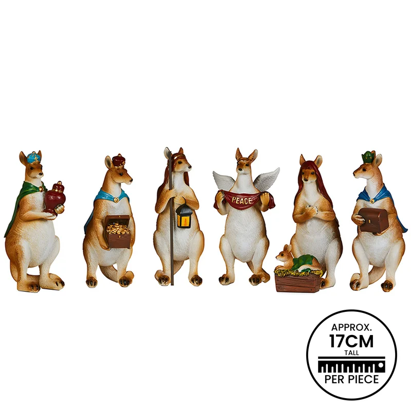 Christabelle 17cm Kangaroo Christmas Nativity Scene Christmas Tree Decoration Ornaments 7 Piece Set