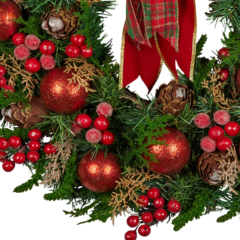 Christabelle Stunning 71cm Christmas Wreath Lush Red Baubles Berries Pine Cones and Bow Front Door Decoration