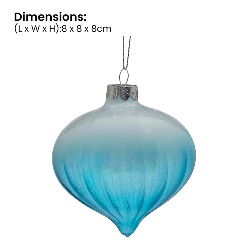 Christabelle Box of 6 Teal Ombre Glass Onion Baubles with Spiral Stripes