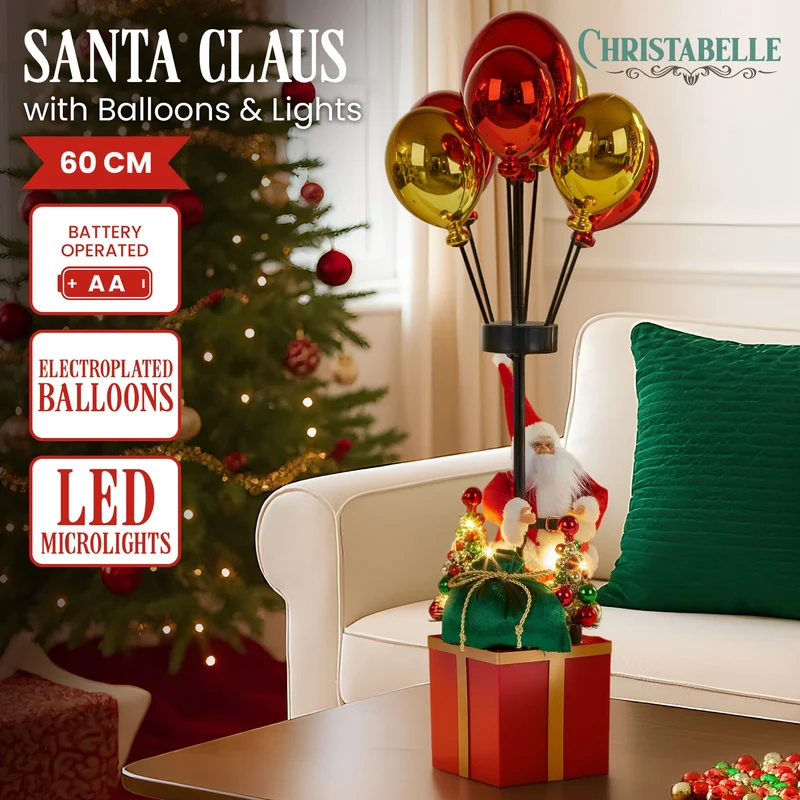 Christabelle 60cm LED Christmas Santa Claus with Balloons & Lights Ornament Decoration
