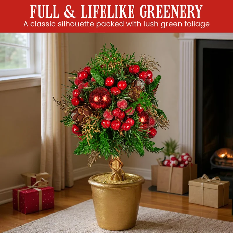 Christabelle 36cm Christmas Tabletop Topiary with Berries Baubles & Pine Cones