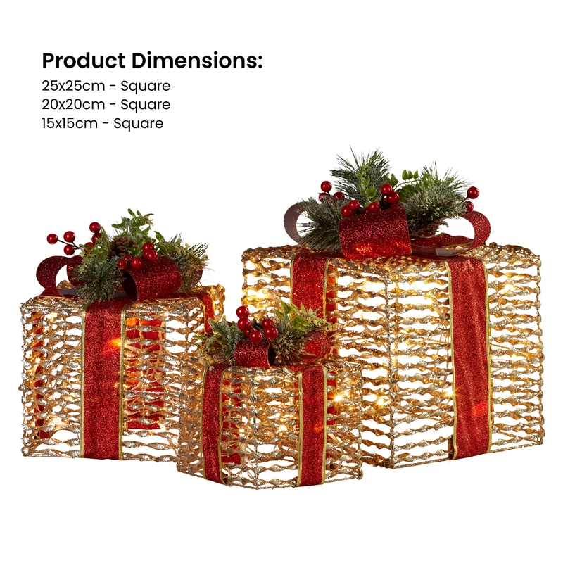 Christabelle Set of 3 Christmas Gift Boxes with Lights