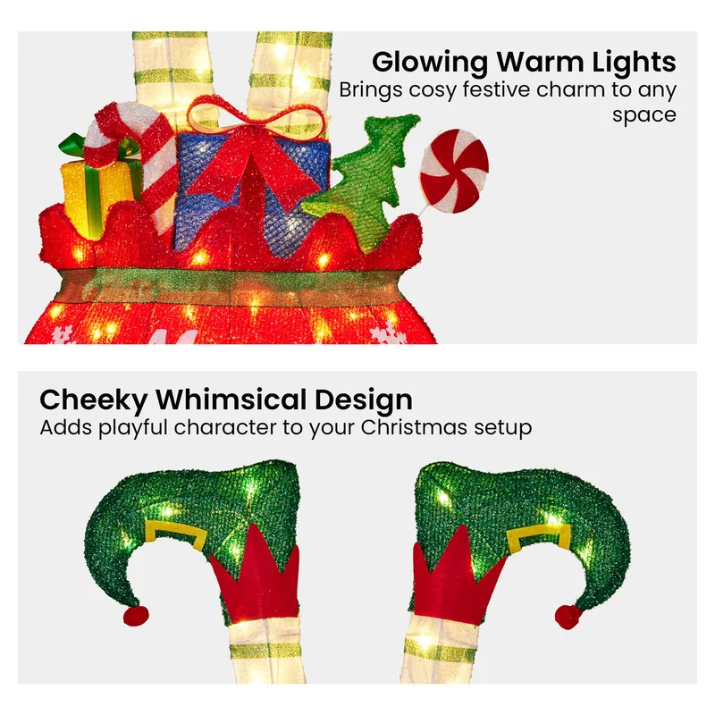 Christabelle Elf in Gift Sack Christmas Display Warm White LED Lights 86cm Decoration Yard Lawn Statue