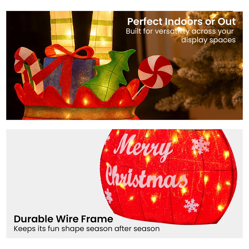 Christabelle Elf in Gift Sack Christmas Display Warm White LED Lights 86cm Decoration Yard Lawn Statue