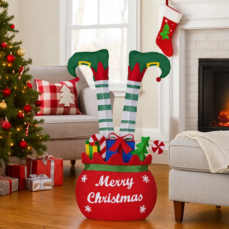 Christabelle Elf in Gift Sack Christmas Display Warm White LED Lights 86cm Decoration Yard Lawn Statue