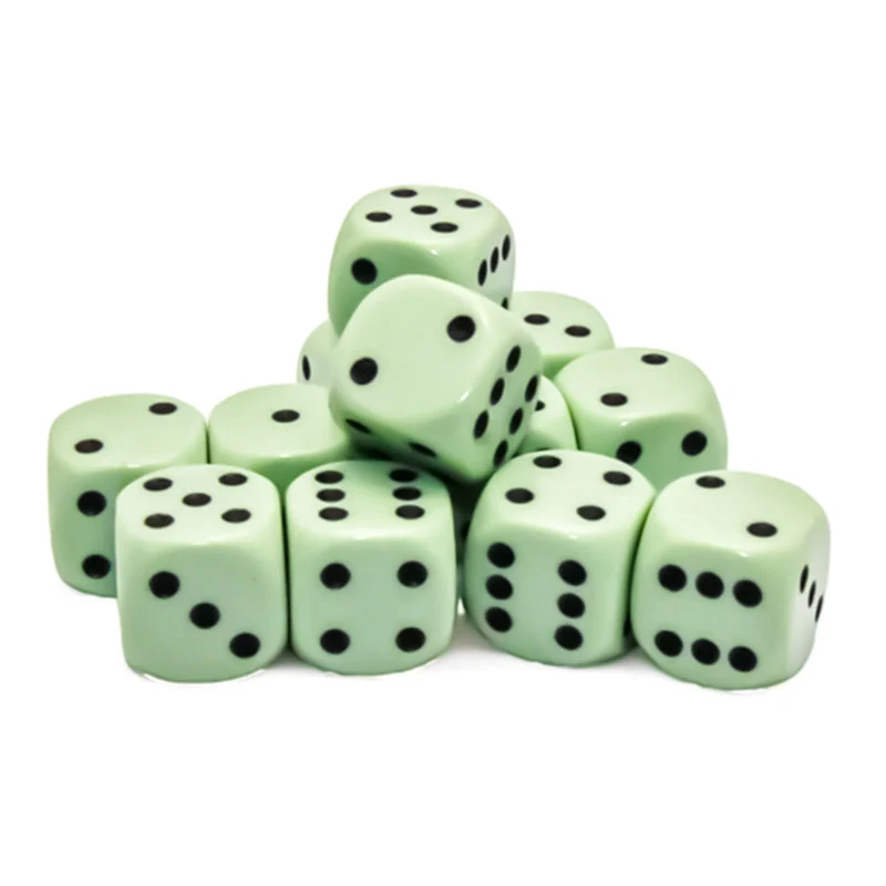 Chessex CHX 25665 Opaque 16mm D6 Pastel Green/Black Dice Block (12 Dice)