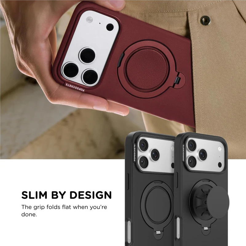 PopSockets Low-Pro MagSafe Protective Case with Built-in Grip Stand for iPhone 18 Pro Max (Black)