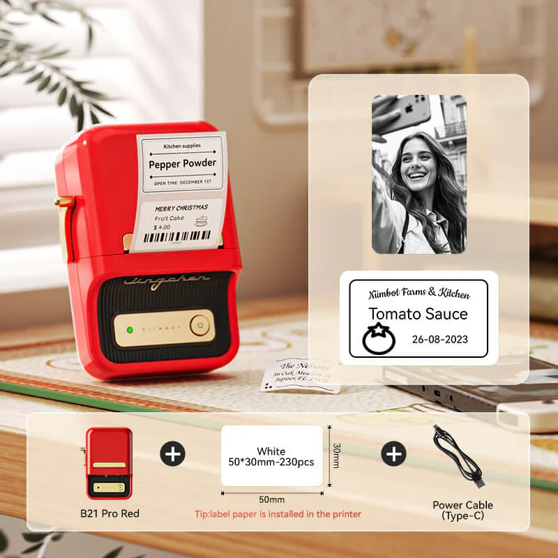 Niimbot B21 Pro Bluetooth Label Maker Red & Black Printing Photo Printer