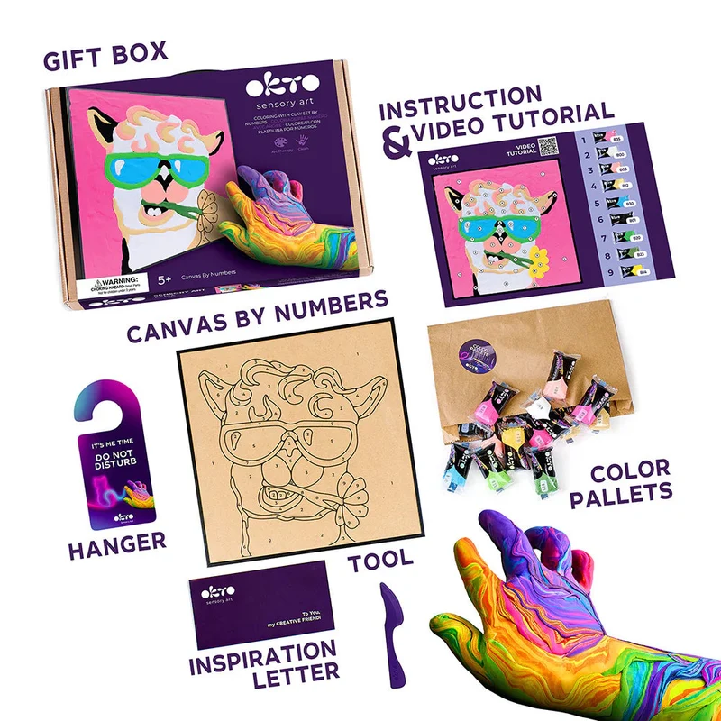 Okto Coloring with Clay Set by Numbers 29x29cm - Llama