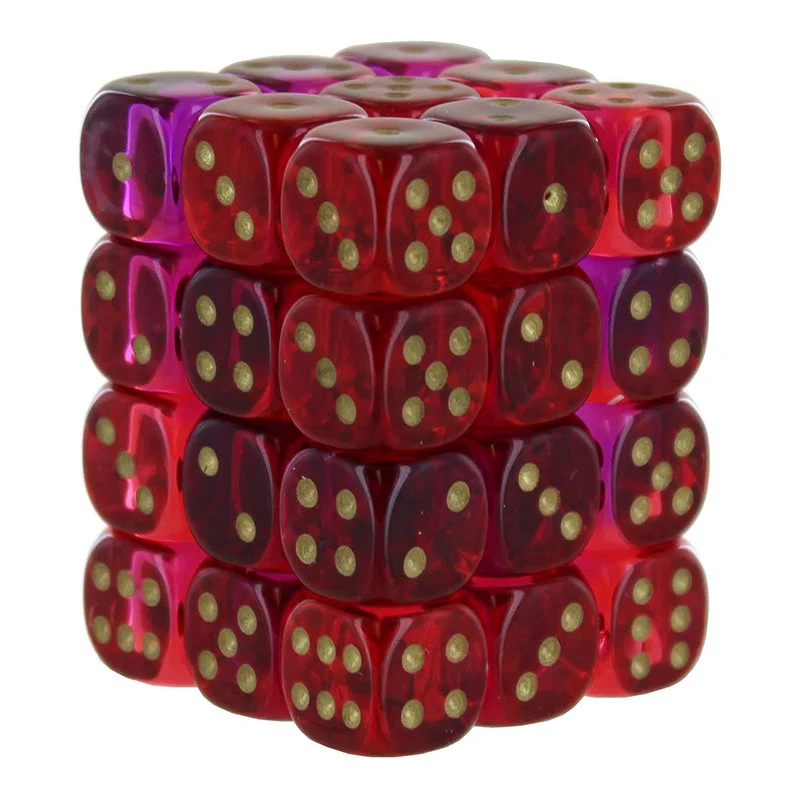 Chessex CHX 26867 Gemini 12mm D6 Translucent Red-Violet/Gold Block (36 Dice)