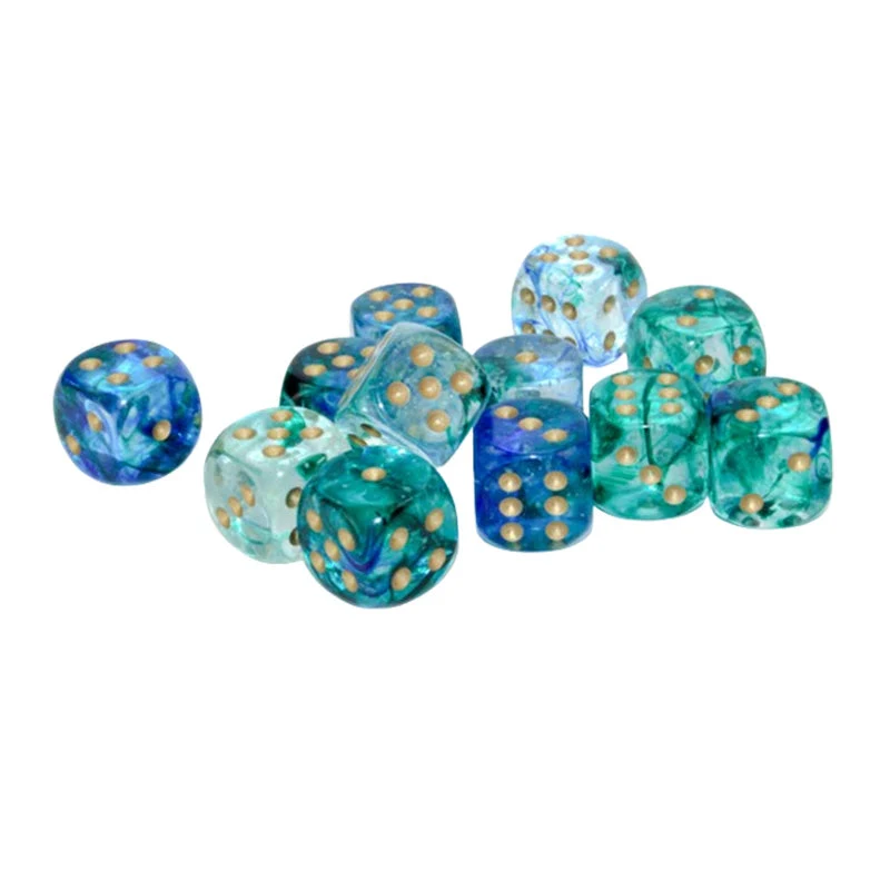 Chessex CHX 27756 Nebula 16mm D6 Oceanic/Gold Luminary Block (12 Dice)