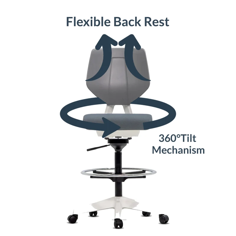 Desky Swivel 3D Tilt with Drafting Chair White/Grey