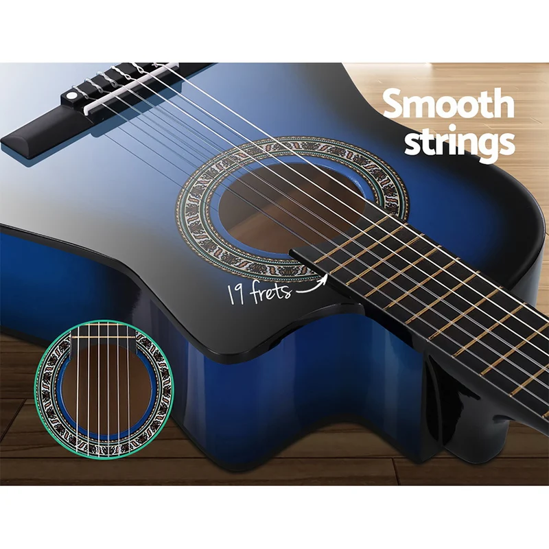 Alpha 34" Classical Guitar Wooden Body Nylon String with Stand Beginner Blue
