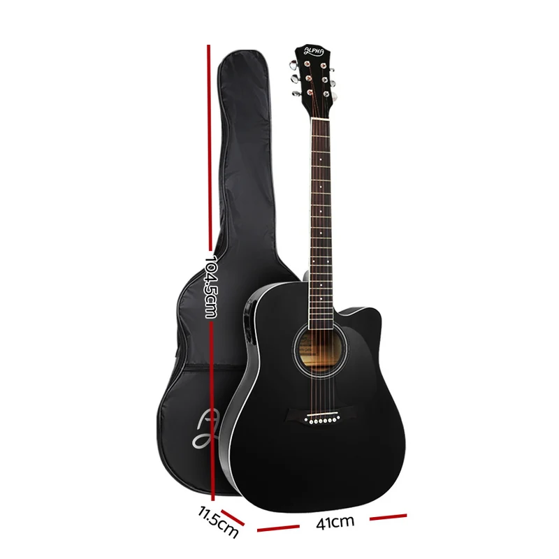 Alpha 41" Acoustic Guitar Equaliser Electric Output Cutaway with Stand Black
