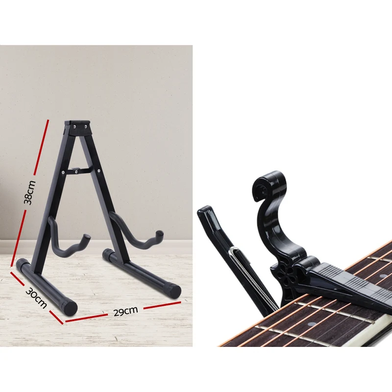 Alpha 41" Acoustic Guitar Equaliser Electric Output Cutaway with Stand Black