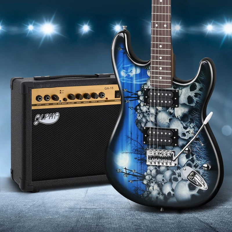 Alpha Electric Guitar Music String Instrument 20W Amplifier Blue