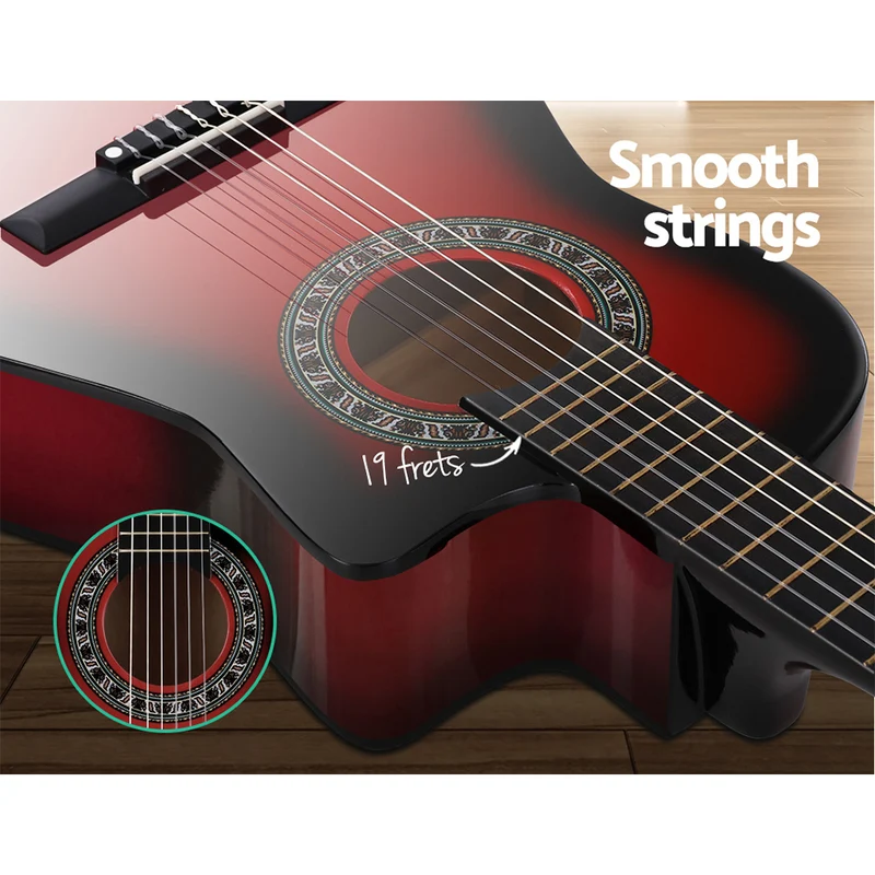 Alpha 34" Classical Guitar Wooden Body Nylon String with Stand Beginner Red