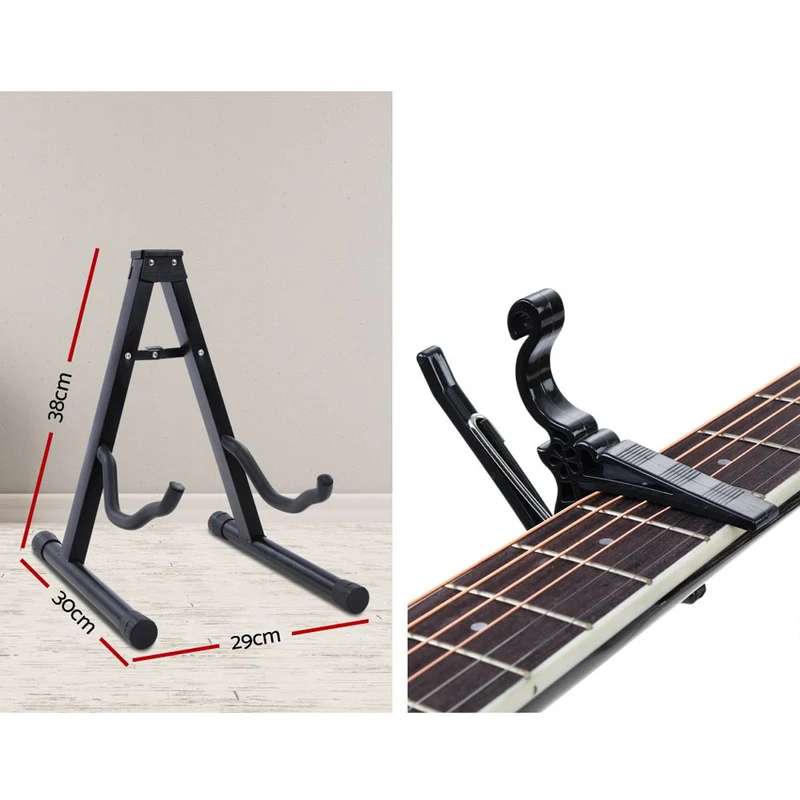 Alpha 38" Acoustic Guitar Wooden Body Steel String Full Size with Stand Wood