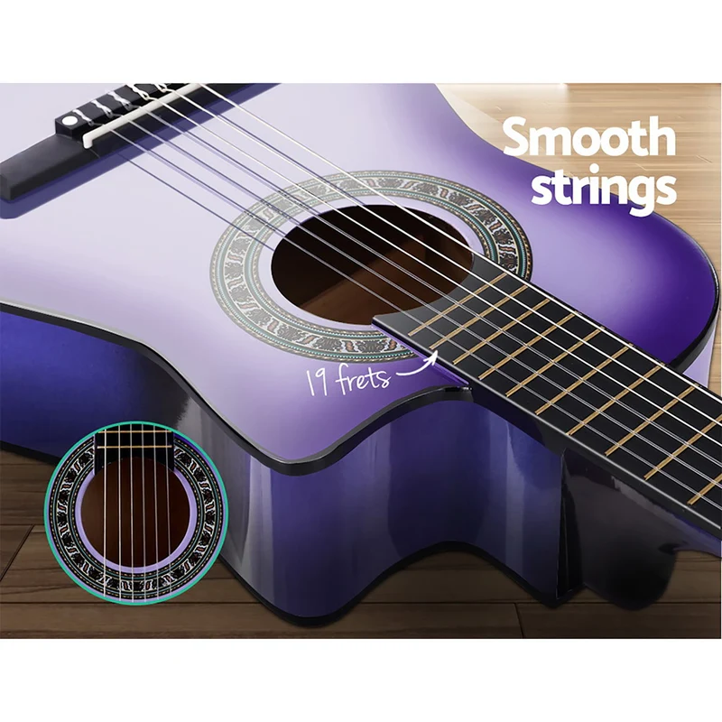Alpha 34" Classical Guitar Wooden Body Nylon String with Stand Beginner Purple