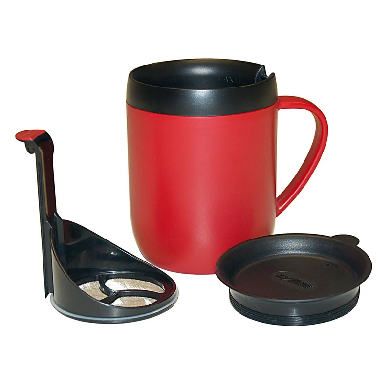 Zyliss 300ml Hot Mug Cafetiere Stainless Steel Double Wall Drink Cup with Lid (Red)