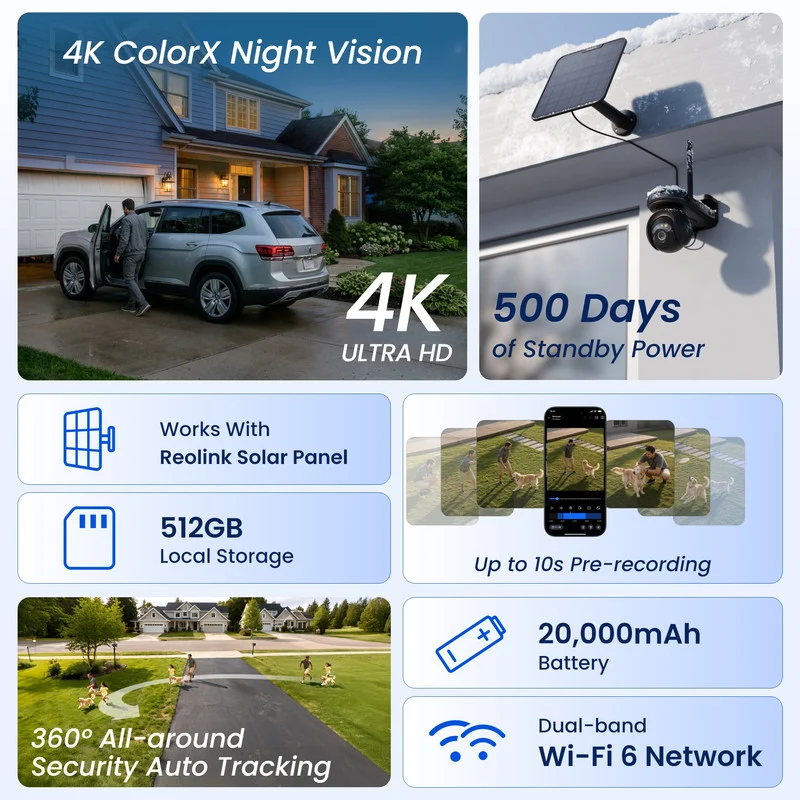 Reolink 4K 360° PT Solar/Battery Camera Ultra Black + Solar Panel