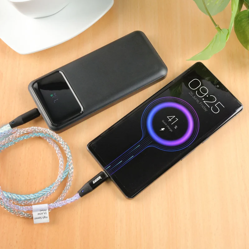 Laser 1m LED USB-C 60W Braided Cable (Rainbow)
