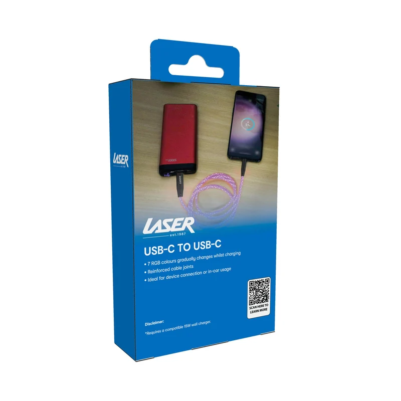 Laser 1m LED USB-C 60W Braided Cable (Rainbow)
