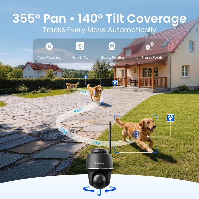 Reolink Argus PT Ultra 4K Pan Tilt Auto Tracking Battery Security Camera+Solar Panel Black(2 Pack)